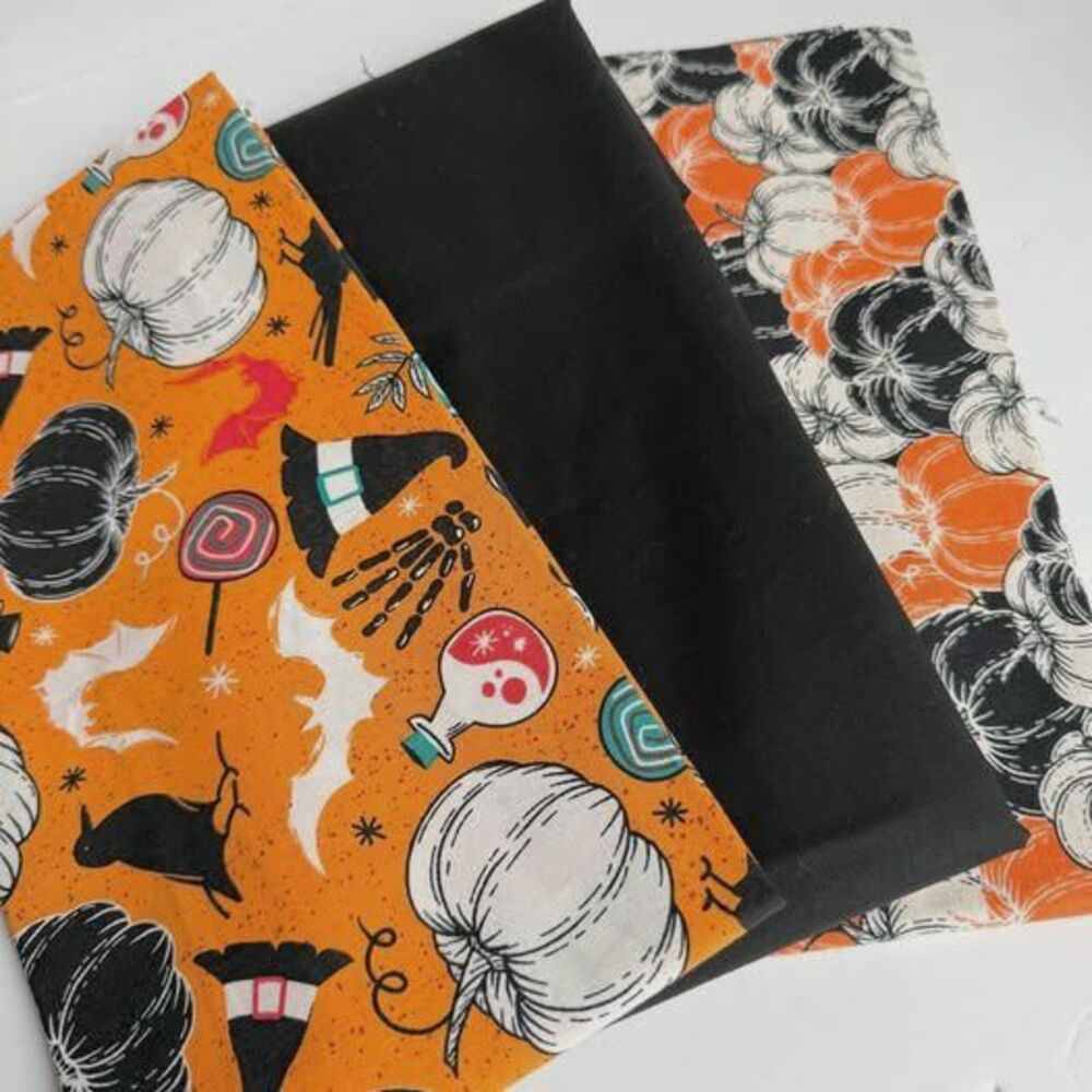 Halloween Quilt Fabric Bundle Pumpkin Patch Witch Hat Crow Orange Black Cotton